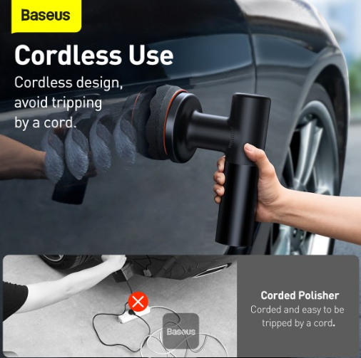 Baseus New Power Cordless Electric Polisher Black(Includes: Flat Foam iPad*1, Waffle Foam Polishing iPad*1, Polishing Wool iPad*1, Type-C Charging Cable Black) - Image 7