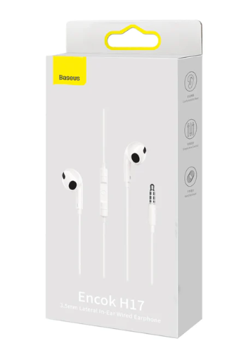 Baseus Encok 3.5mm Lateral In-Ear Wired Earphone H17 White - Image 2
