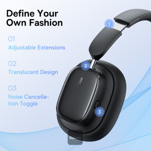 Baseus Bowie H1i Noise-Cancellation Wireless Headphones Cluster Black - Image 4