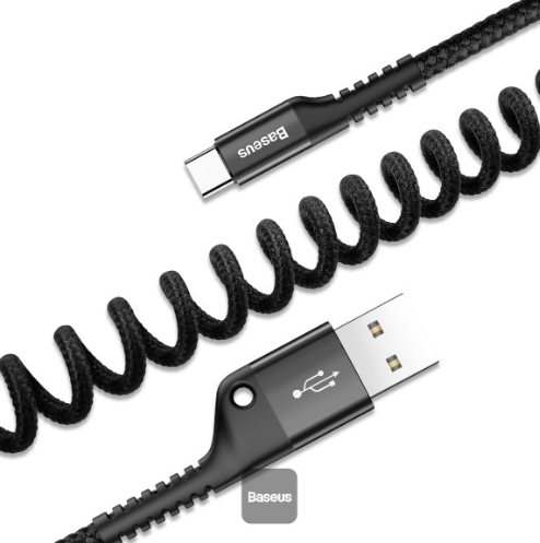 Baseus Coiled Spring Data Cable USB For Type-C 2A 1m Black - Image 4