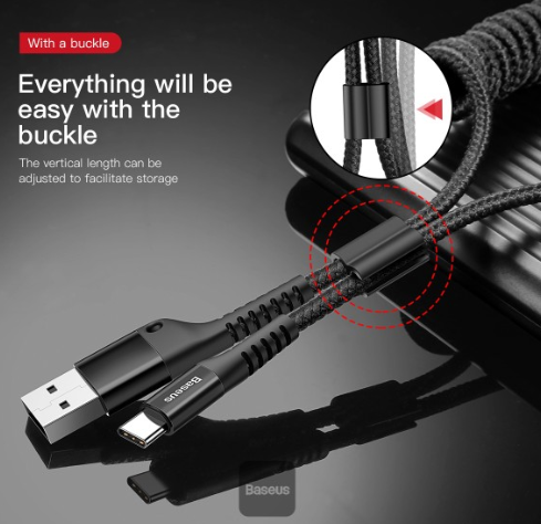 Baseus Coiled Spring Data Cable USB For Type-C 2A 1m Black - Image 7