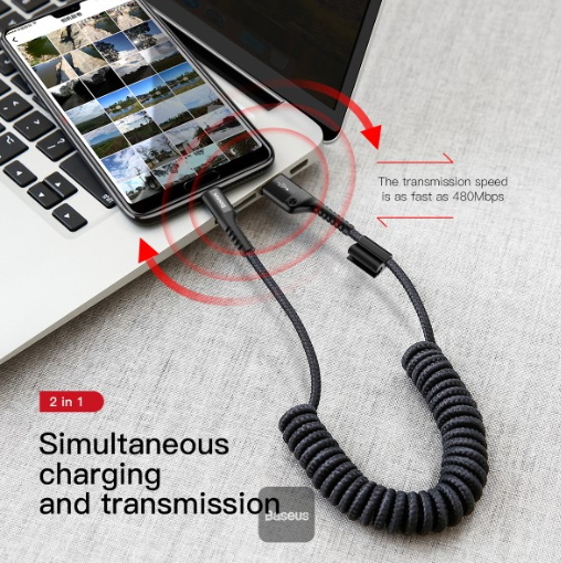Baseus Coiled Spring Data Cable USB For Type-C 2A 1m Black - Image 6