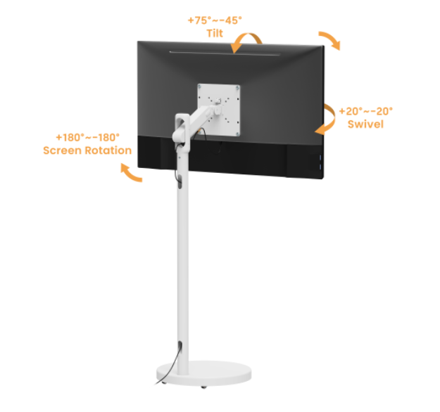 Bracom Fully-Adjustable, Mobile TV Display Mech Spring Floor Stand (Max. VESA: 200x200) White - Image 4
