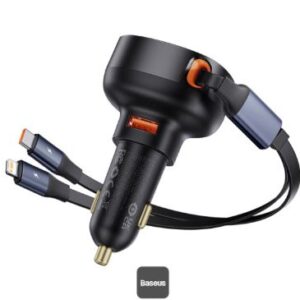 Baseus Car Charger USB-A Port + Type-C & Lightning Retractable Cable 60W Enjoyment Pro Series - Black