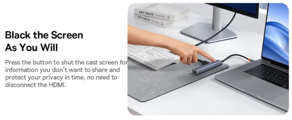 Baseus UltraJoy Series 5-Port HUB AIR Space Grey (Type-C to HDMI4K@60Hz*1 USB3.0*2 PD*1 RJ45*1) - Image 4