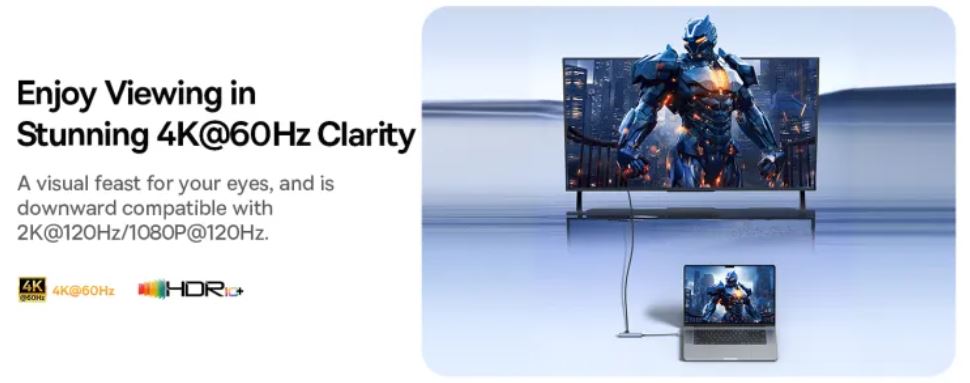 Baseus UltraJoy Series 5-Port HUB AIR Space Grey (Type-C to HDMI4K@60Hz*1 USB3.0*2 PD*1 RJ45*1) - Image 3