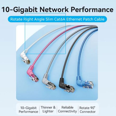 Vention Cat6A UTP Rotate Right Angle Ethernet Patch Cable 0.5M Black Slim Type - Image 10