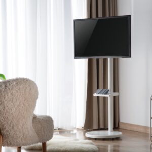 Mobile TV Stand. Spring assisted TV Floor Stand White Fit Most 17"-43"