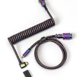 Keychron Coiled Aviator Cable-Angled Rainbow Palted black