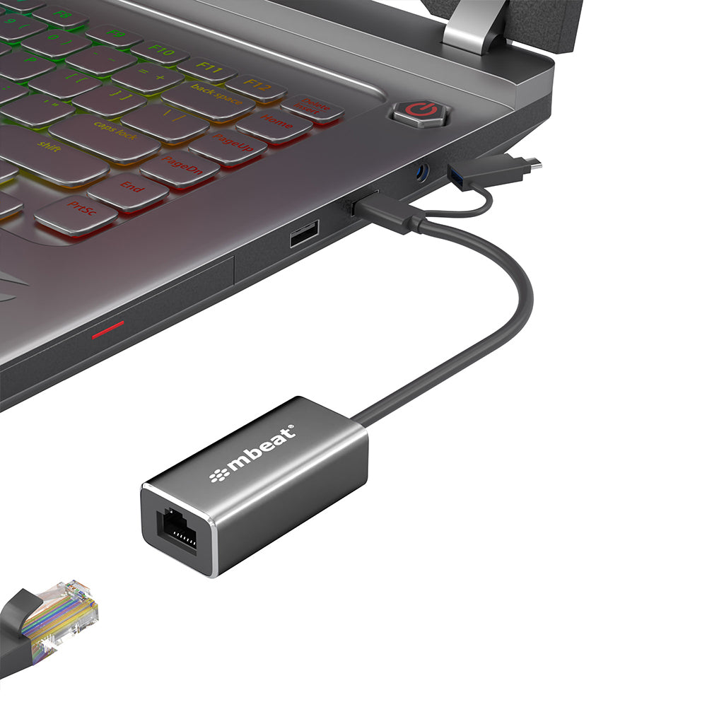 mbeat USB to Ethernet Adapter, 2-in-1 USB 3.1 Gigabit LAN Adapter with USB-C Converter - Image 2