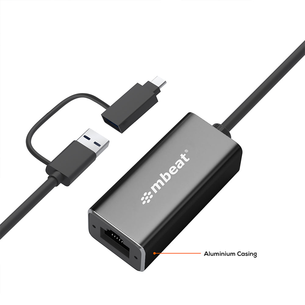 mbeat USB to Ethernet Adapter, 2-in-1 USB 3.1 Gigabit LAN Adapter with USB-C Converter - Image 3