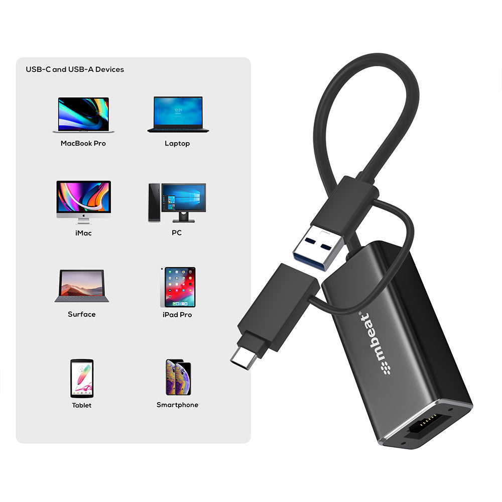 mbeat USB to Ethernet Adapter, 2-in-1 USB 3.1 Gigabit LAN Adapter with USB-C Converter - Image 4