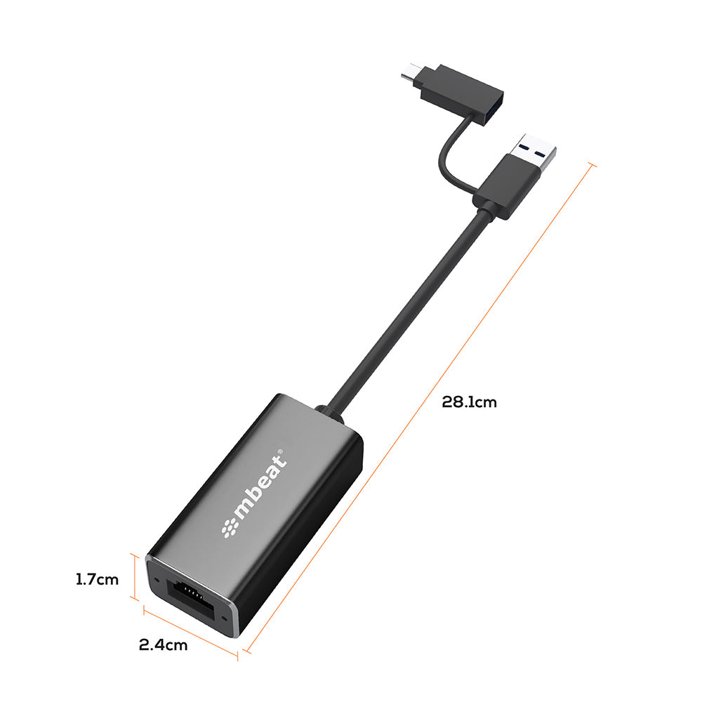 mbeat USB to Ethernet Adapter, 2-in-1 USB 3.1 Gigabit LAN Adapter with USB-C Converter - Image 5