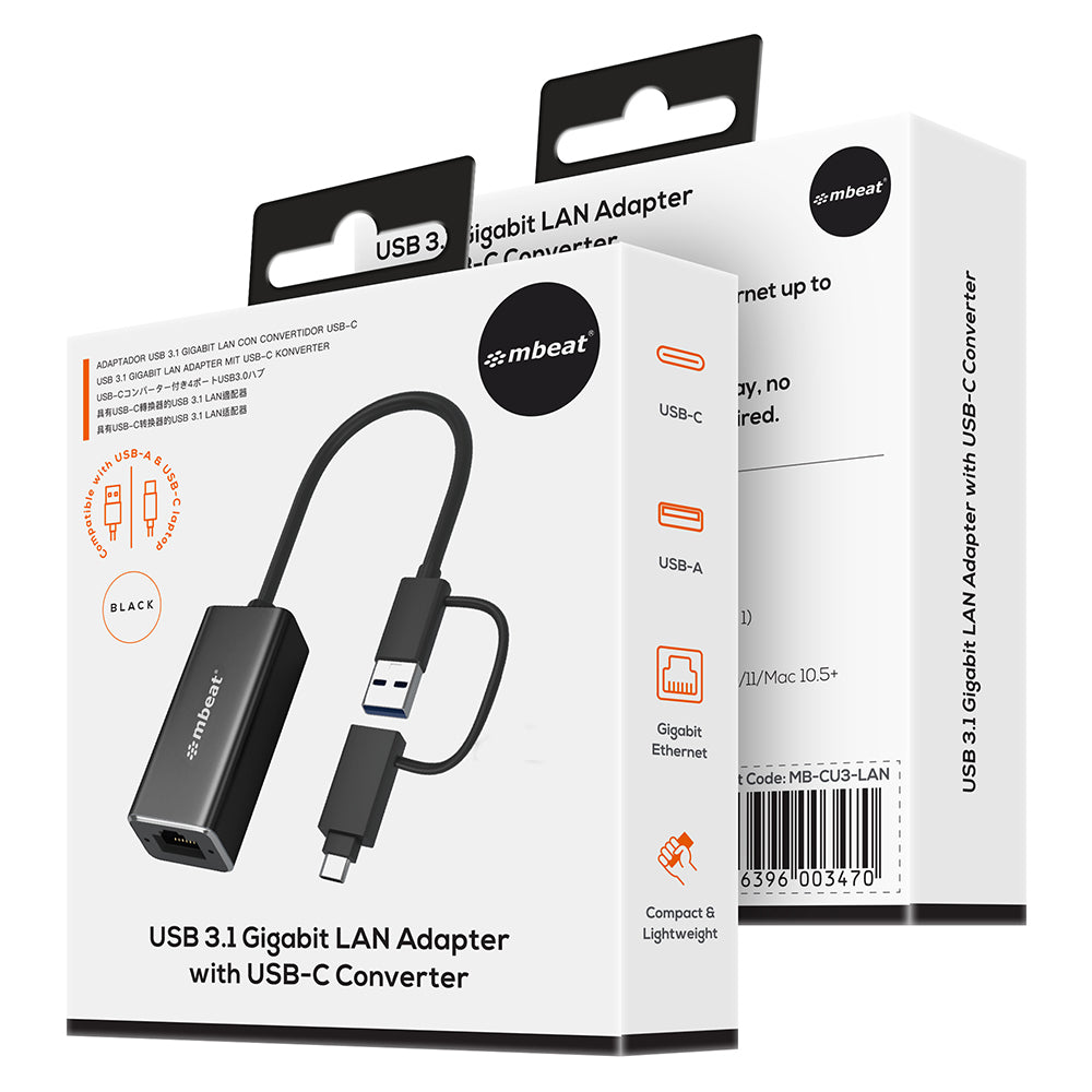 mbeat USB to Ethernet Adapter, 2-in-1 USB 3.1 Gigabit LAN Adapter with USB-C Converter - Image 6
