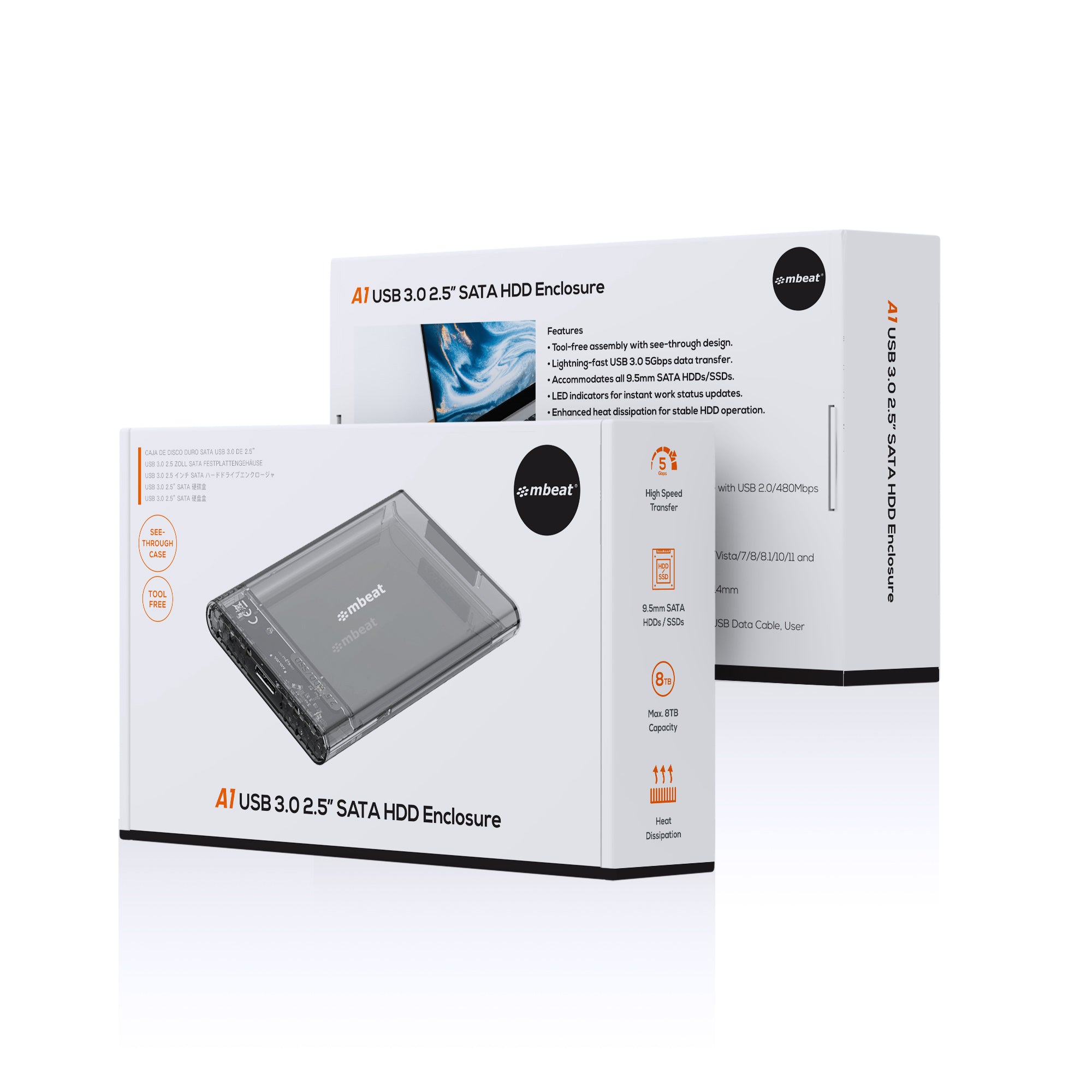 mbeat A1 See-Through Tool Free USB 3.0 2.5" SATA HDD Enclosure - Black - Image 5