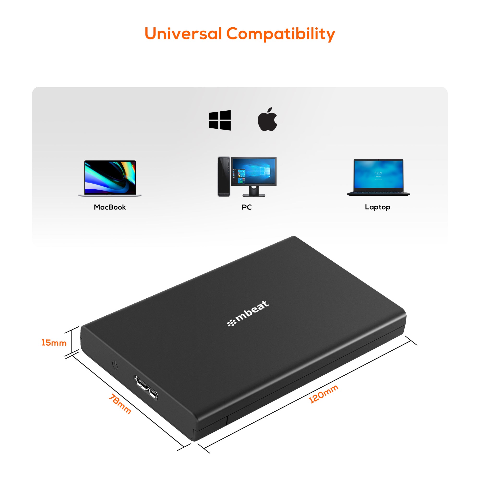 mbeat A2 Slim Tool-Free USB 3.0 2.5" SATA HDD Enclosure - Black - Image 4