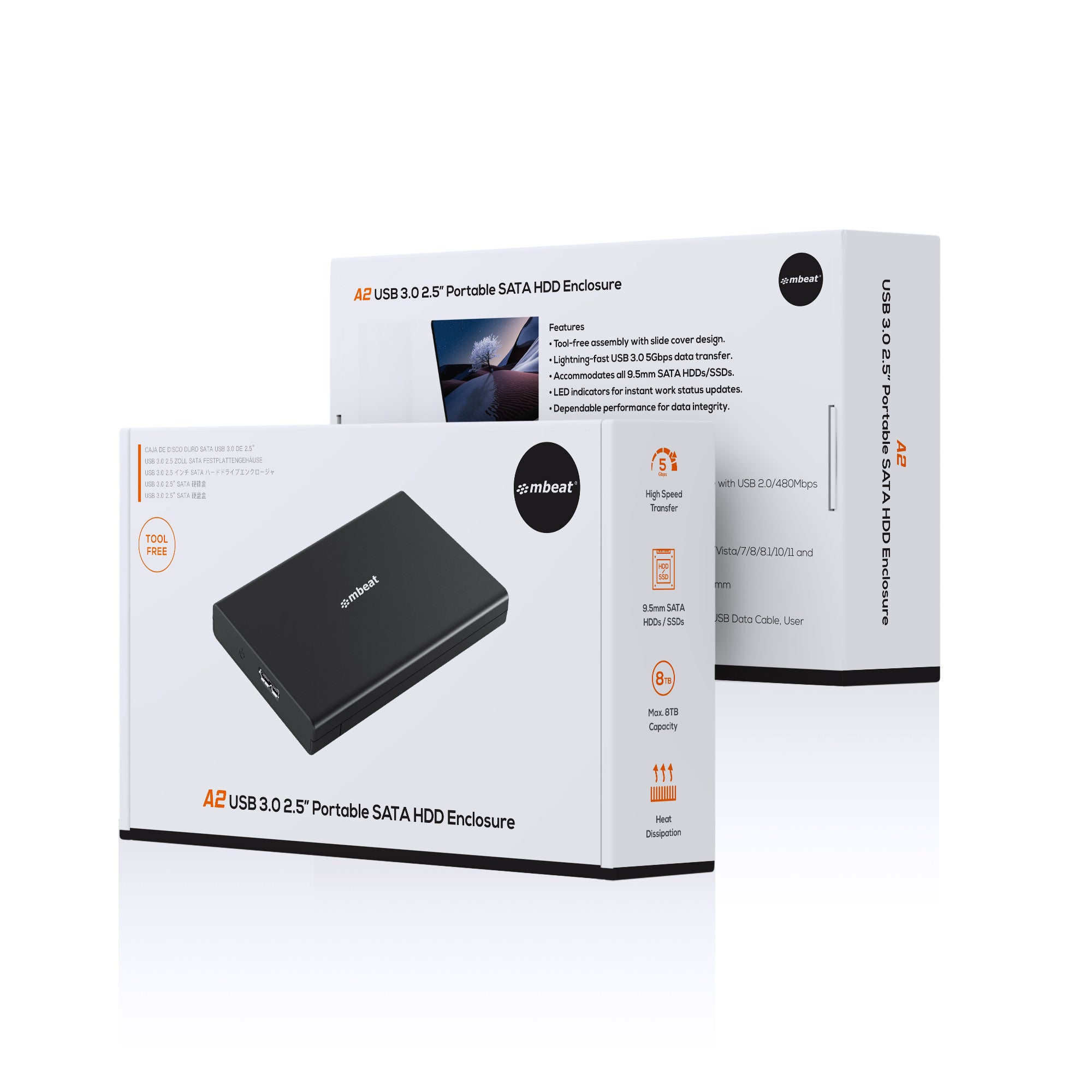 mbeat A2 Slim Tool-Free USB 3.0 2.5" SATA HDD Enclosure - Black - Image 5