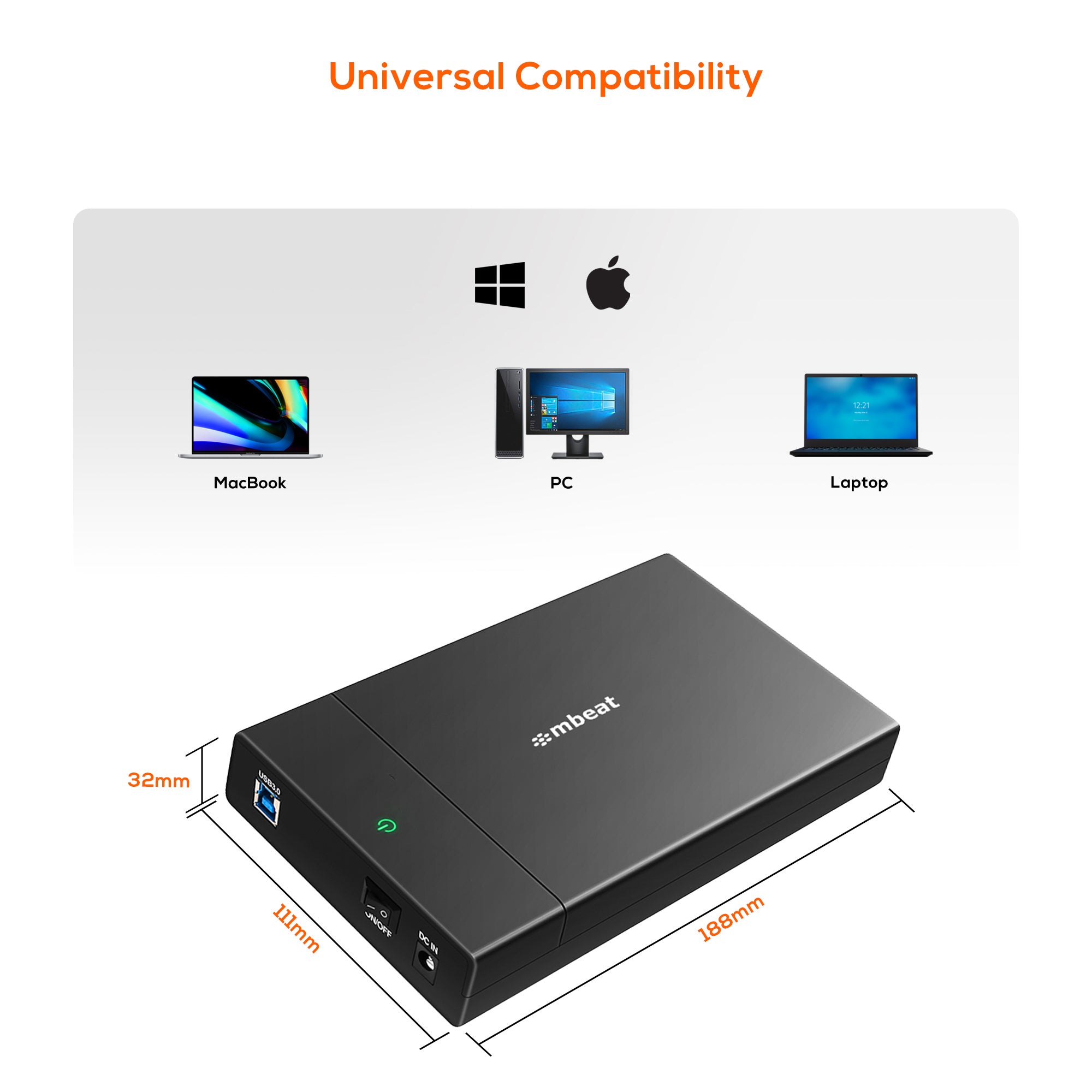 mbeat C1 Tool-Free USB 3.0 3.5" & 2.5" SATA HDD Enclosure - Black - Image 4