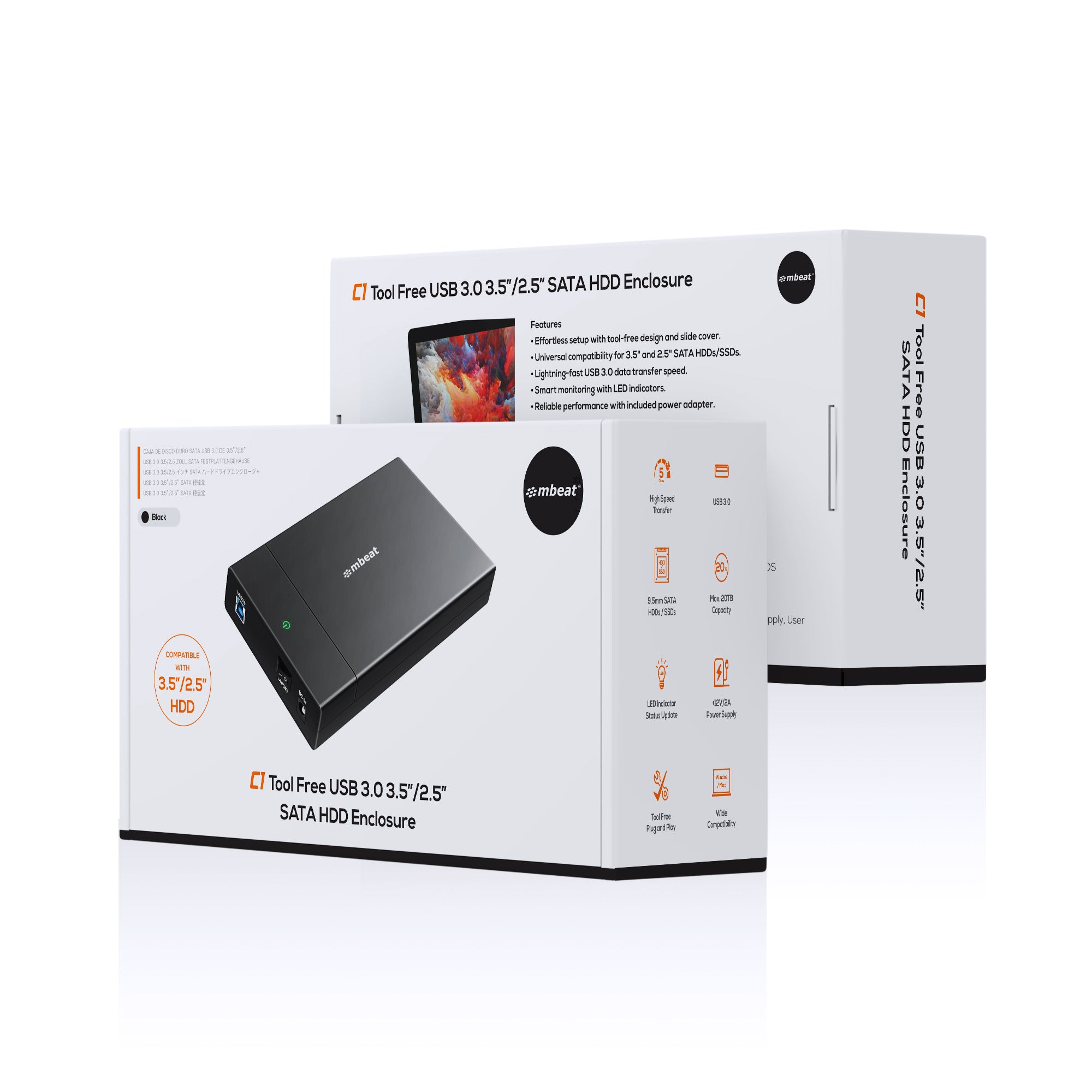 mbeat C1 Tool-Free USB 3.0 3.5" & 2.5" SATA HDD Enclosure - Black - Image 5