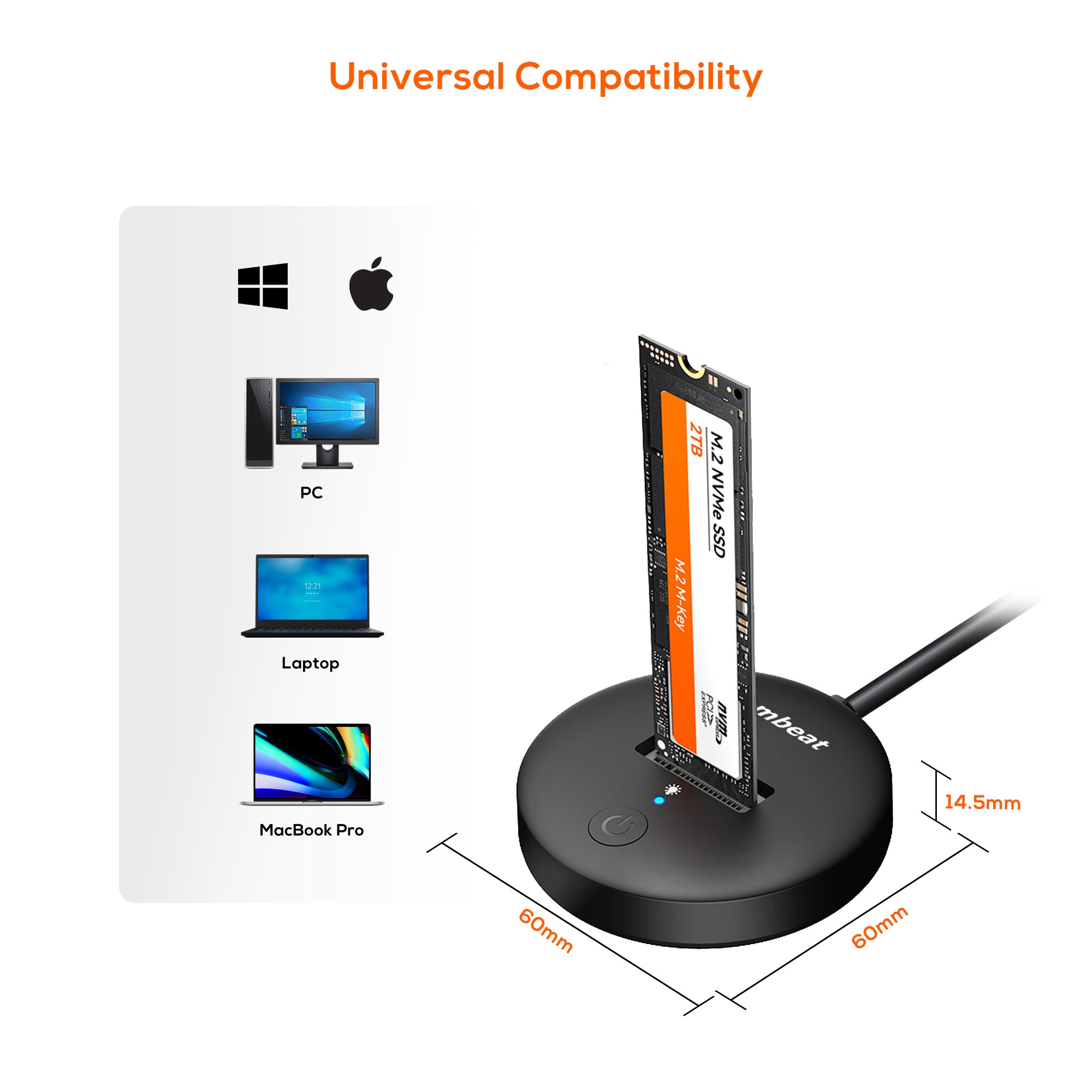 mbeat H1 USB 3.2 Gen2 10Gbps M.2 NVMe & SATA SSD Mini Dock Black - Image 4