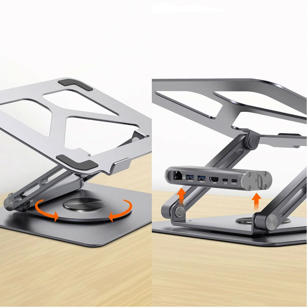 mbeat Stage S12 Rotating Laptop Stand with USB-C Docking Station - Space Grey - Image 3
