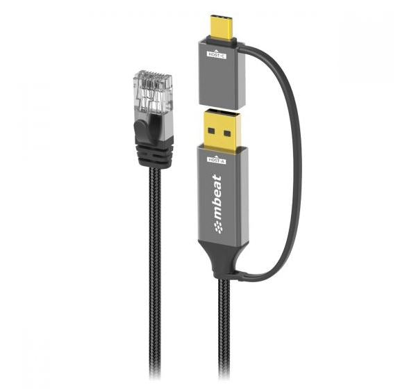 mbeat Tough Link 2m USB & USB-C to RJ45 Ethernet Cable - Space Grey