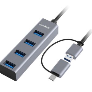 mbeat 4-Port USB3.0 Hub with USB-C Converter - Space Grey