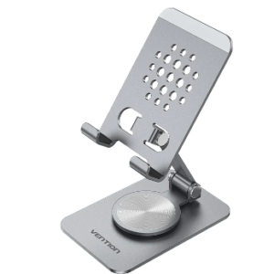 Articulating Desk Phone Stand with 360 Rotatable Base Gray Aluminium Alloy Type