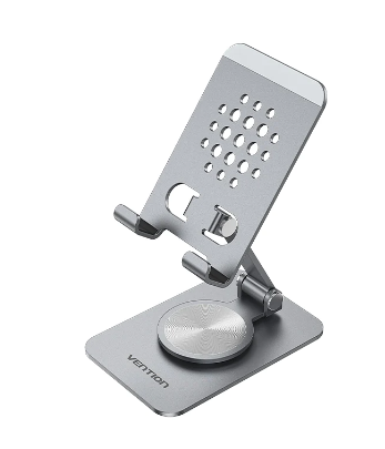 Articulating Desk Phone Stand with 360 Rotatable Base Gray Aluminium Alloy Type