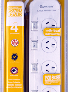 Sansai 4 Way Surge Powerboard with Individual Switches