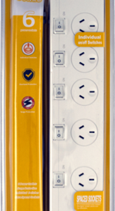 Sansai 6 Way Surge Powerboard with Individual Switches