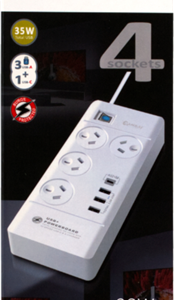 Sansai 4 Way Surge Powerboard with 3 x USB-A & 1x USB-C
