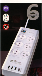 Sansai 6 Way Surge Powerboard with 3x USB, 1x USB-C Charging Ports