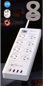 Sansai 8 Way Surge Powerboard with 3x USB, 1x USB-C Charging Ports